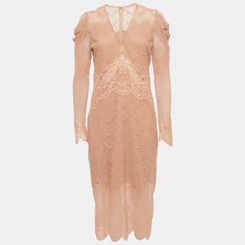 Pre Owned Jonathan Simkhai Peach Lace Midi Dress M
