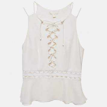 مملوكة مسبقًا Jonathan Simkhai White Lace-up Crepe Flounce Top S