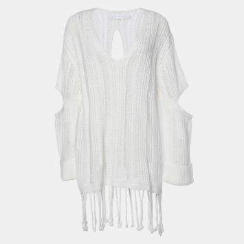 Pre Owned Jonathan Simkhai White Chunky Knit Rayna Cut-Out Poncho M