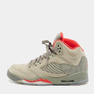 Pre Owned Jordan Grey Suede Air Jordan Retro 5 High Top Sneakers Size 36