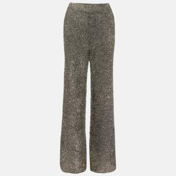 Pre Owned Joseph Metallic Lurex Knit Wide Leg Pants XS