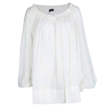 Pre Owned Joseph White Gathered Cotton Voile Off Shoulder Oversized Mou Mou Blouse M