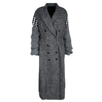 Pre Owned Joseph Grey Check Jersey and Jacquard Wool Al Maxi Overcoat L
