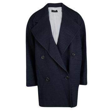 Pre Owned Joseph Navy Blue Summer Tweed Double Breasted Maubert Coat M