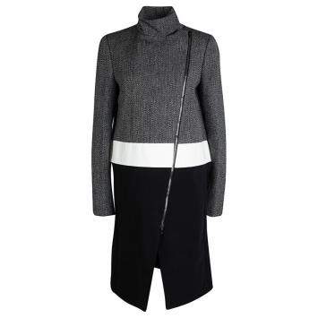 Pre Owned Joseph Tricolor Techno Tweed  Zip Detail Preston Long Coat L