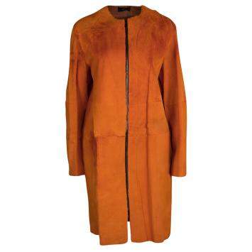 Pre Owned Joseph Orange Fur Kangaroo Skin Zip Front Sydney Coat M