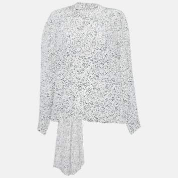 مملوكة مسبقًا قميص حرير جوزيف بطبعة معدن رمادي/أبيض مقاس كبير  

