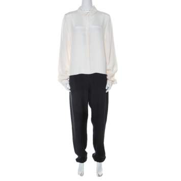 Pre Owned Joseph Black & Off White Matt Silk Harem Pants Full Sleeve Harlem Jumpsuit L
