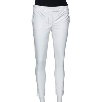 Pre Owned Joseph White Cotton Blend Bing Court Cropped Stretch Trousers S