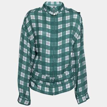 Pre Owned Joseph Green Check Silk Lightweight Belted Jacket M