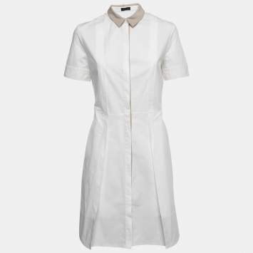 Pre Owned Joseph Cream Cotton Pleated Shirt Dress M