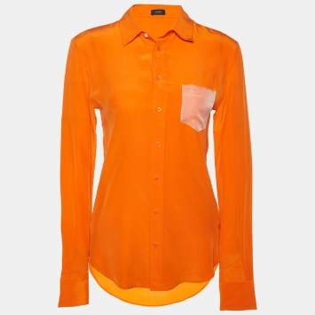 Pre Owned Joseph Orange Silk & Organza Pocket Shirt M