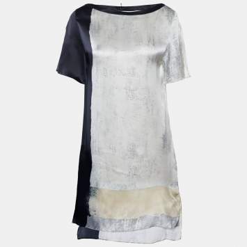 مملوكة مسبقًا Joseph Cream & Black Paint Printed Silk Pattina Dress S