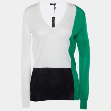 Pre Owned Joseph Color Block Cotton Knit Lightweight Sweater XS
