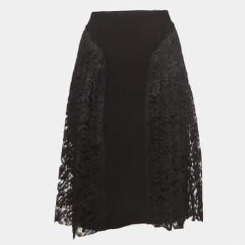 Pre Owned Joseph Black Lace and Stretch Crepe Pleated Courtney Skirt S