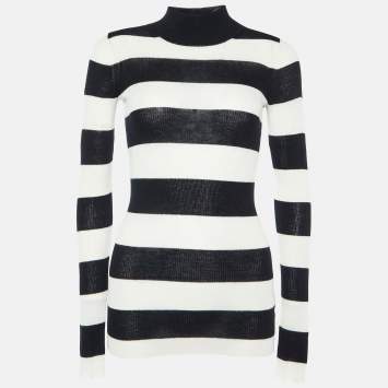Pre Owned Joseph Black/White Stripe Cashmere High Neck Sweater XS