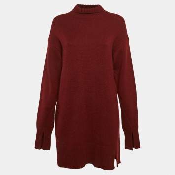 Pre Owned Joseph Red Cashmere Knit High Neck Tunic Sweater L