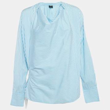 Joseph Blue Candy Stripe Cotton Arran Wrap Blouse M