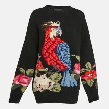 Pre Owned Joseph Black Parrot Sweet Flower Handknit Sweater S