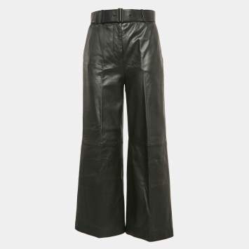 Pre Owned Joseph Black Leather Belted Wide-Leg Pants S