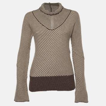 Pre Owned Joseph Brown/Cream Wool Blend High Neck Sweater S 