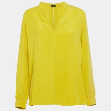 Pre Owned Joseph Yellow Matt Silk Long Sleeve Blouse M