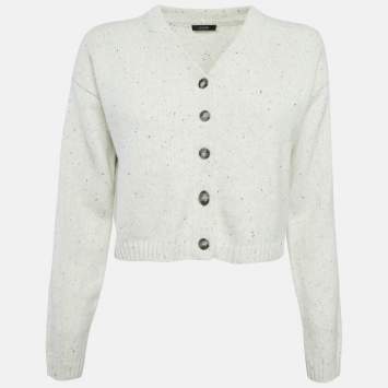 Pre Owned Joseph White Patterned Wool Button Front Cardigan XS