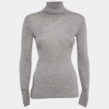 Pre Owned Joseph Grey Cashmere Rib Knit Turtle Neck Sweater M