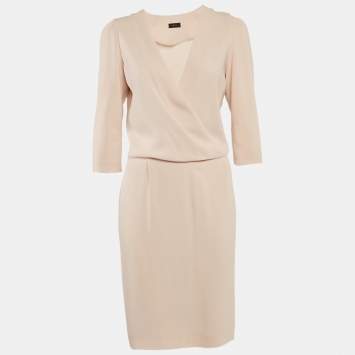 Pre Owned Joseph Beige Crepe V-Neck Short Dress M