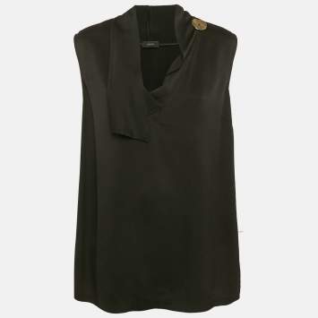 Pre Owned Joseph Black Crepe Metal Detail Sleeveless Top L