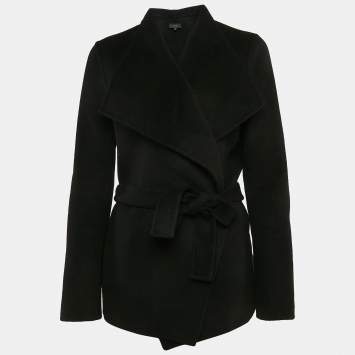 Pre Owned Joseph Black Wool Felt Belted Coat M