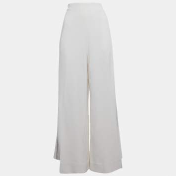 Pre Owned Joseph Off-White Crepe Wide Leg Trousers L