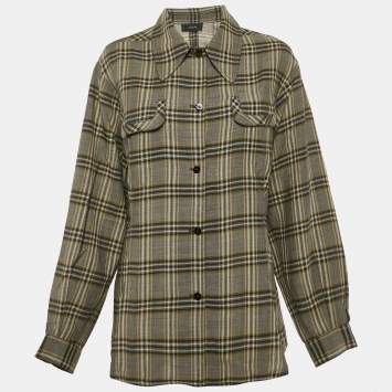 Joseph Grey Tropical Check Wool Button Front Asher Blouse L