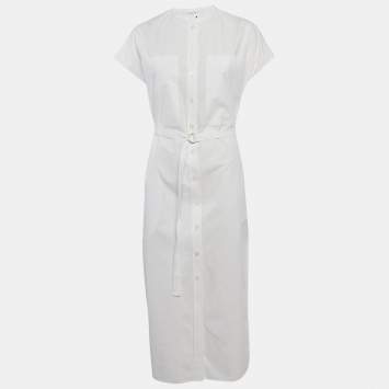 Pre Owned Joseph White Poplin Button Front Midi Dress M