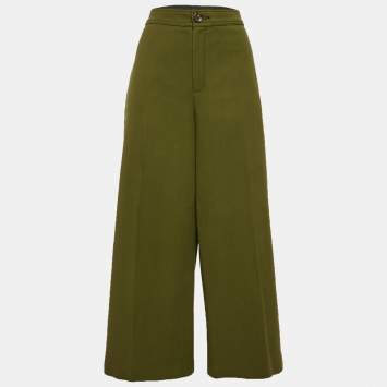 Pre Owned Joseph Green Wool Gabardine Wide-Leg Trousers L