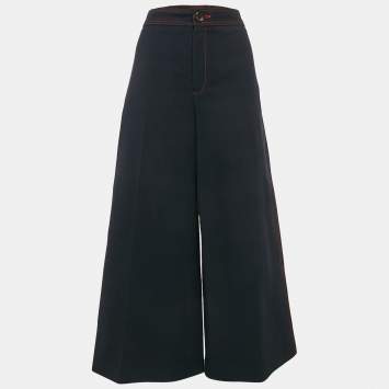 Pre Owned Joseph Navy Blue Contrast Stitch Wool Wide-Leg Jeans L Waist 32"