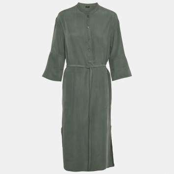 Joseph Green Silk Toile Belted Barker Midi Dress L