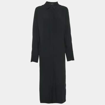 Pre Owned Joseph Black Crepe Button Front Long Shirt Dress L