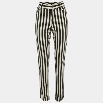 Pre Owned Joseph Monochrome Striped Gabardine Erevan Skinny Trousers L