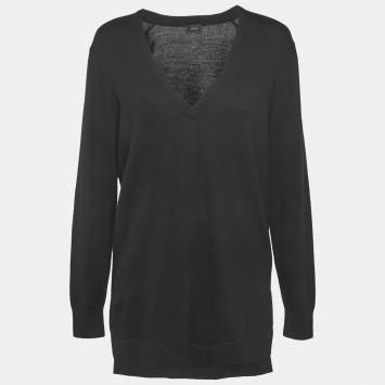 Joseph Black Wool V-Neck Long Sleeve Tunic Sweater M