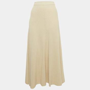 Joseph Cream Rib Knit Flared Midi Skirt M