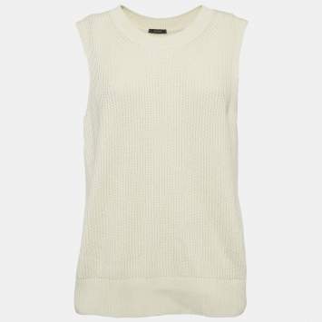 Joseph Cream Rib Knit Crew Neck Sweater Vest M