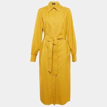 Joseph Yellow Cotton Belted Long Shirt Dress L