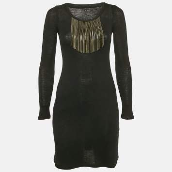 Joseph Black Wool Knit Neck Detail Mini Dress S