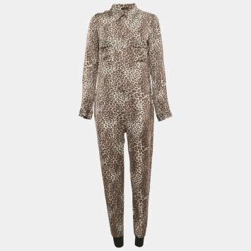 Joseph Grey Animal Print Silk Button Front Jumpsuit M