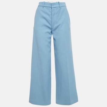 Joseph Blue Cottonwool Twill Wide-Leg Trousers S
