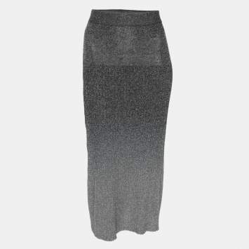 Pre Owned Joseph Metallic Grey Lurex Knit Dip Dye Midi Skirt XS