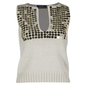 Pre Owned Joseph Beige Embellished Wool Sleeveless Sweater S