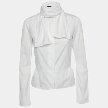مملوكة مسبقًا Joseph White Cotton Neck Tie Detail Shirt M