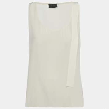 مملوكة مسبقًا Joseph Beige Silk Tie Detail Sheer Sleeveless Top M 